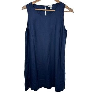 J. Crew 8P Navy Blue Linen Blend Sleeveless Shift Mini‎ Dress Summer Casual NWT